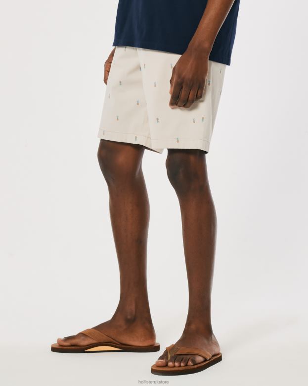 Bottoms Hollister Men Pineapple Pattern Flat-Front Twill Shorts 9\\ 488201310 Tan Pattern